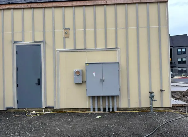 Exterior service equipment on a new commercial building