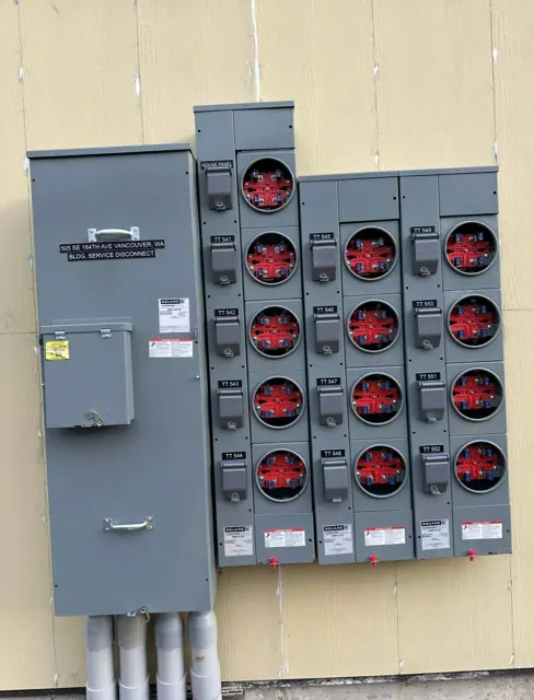 Meter stack and service disconnect for a multi-unit building